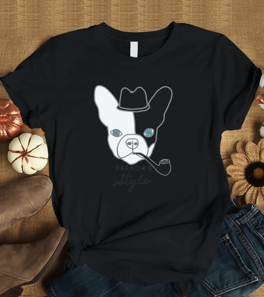 Frenchie Style Hat and Pipe Dual-Tone Bulldog T-Shirt