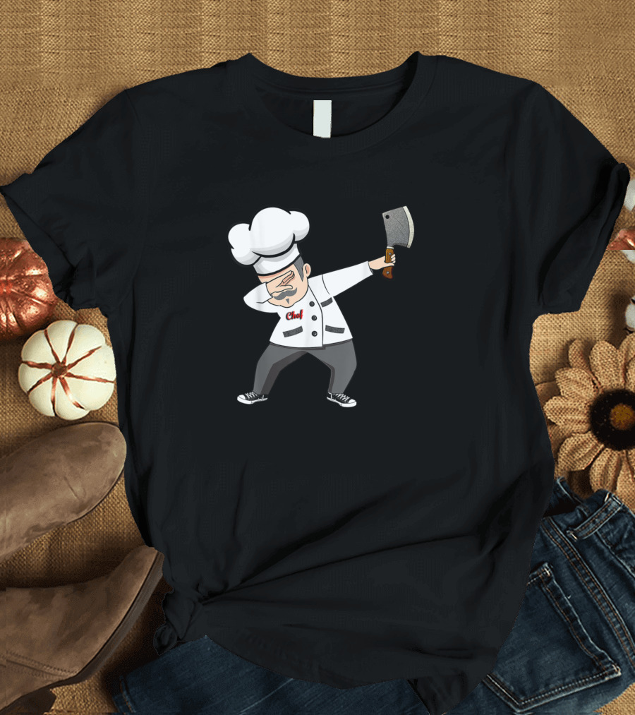 Funny Dab Chef Culinary Dad Dabbing Chef with Cleaver T-Shirt