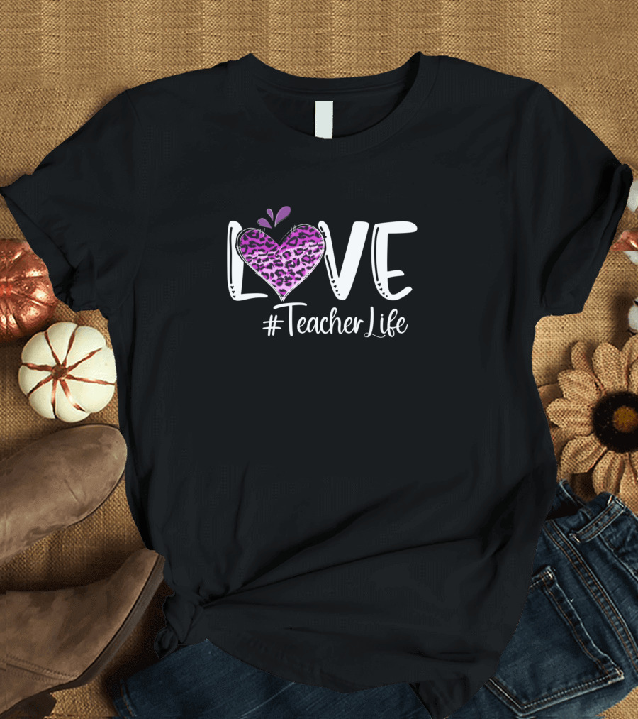 Love Leopard Heart #TeacherLife Valentine T-Shirt