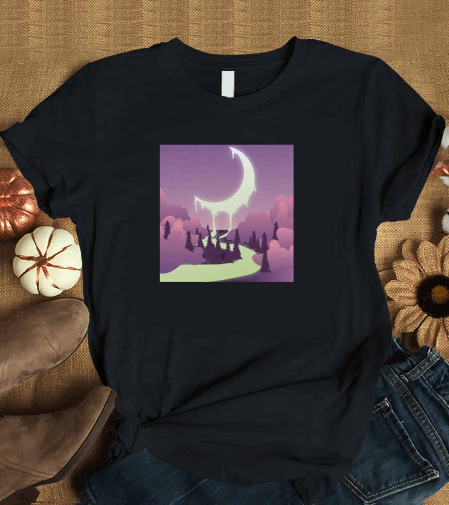 Moon Melting River Fantasy Night Landscape T-Shirt