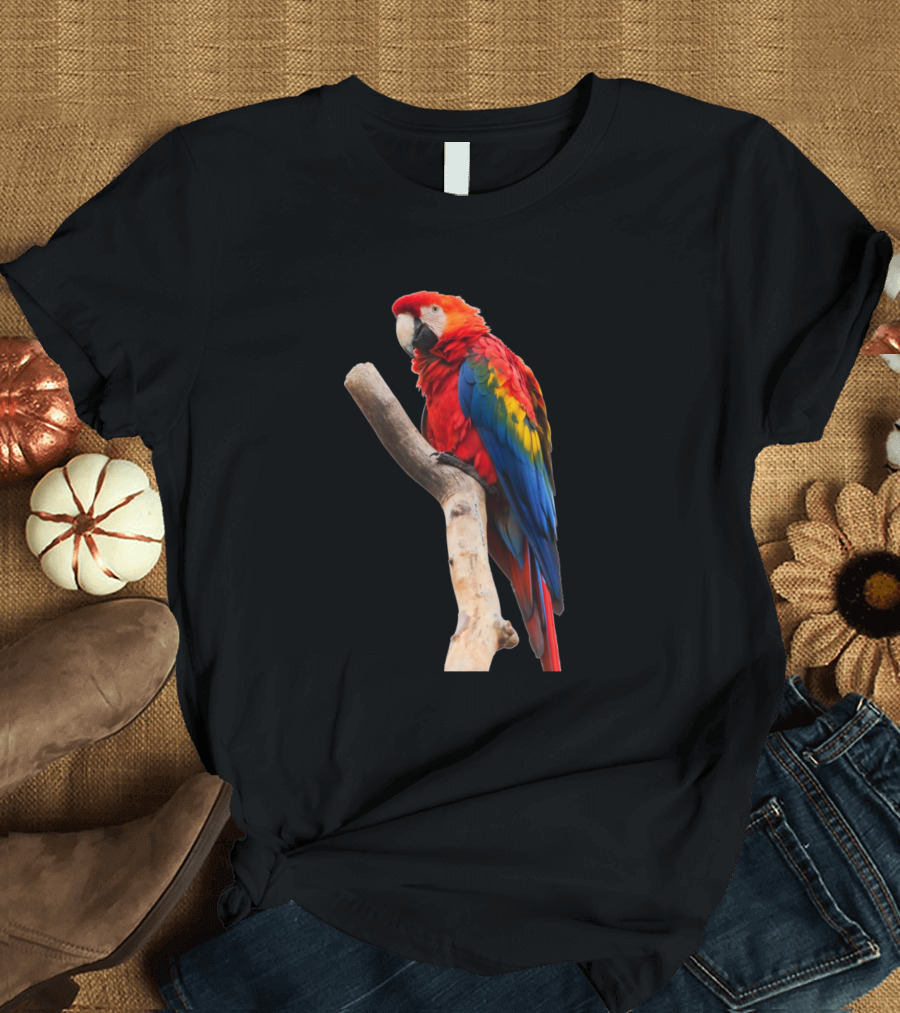Colorful Parrot on Natural Branch Perch T-Shirt