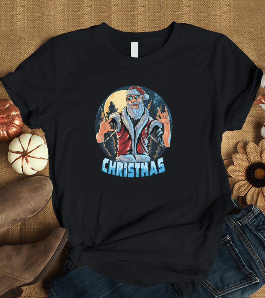 Rock and Roll Santa Claus Christmas T-Shirt