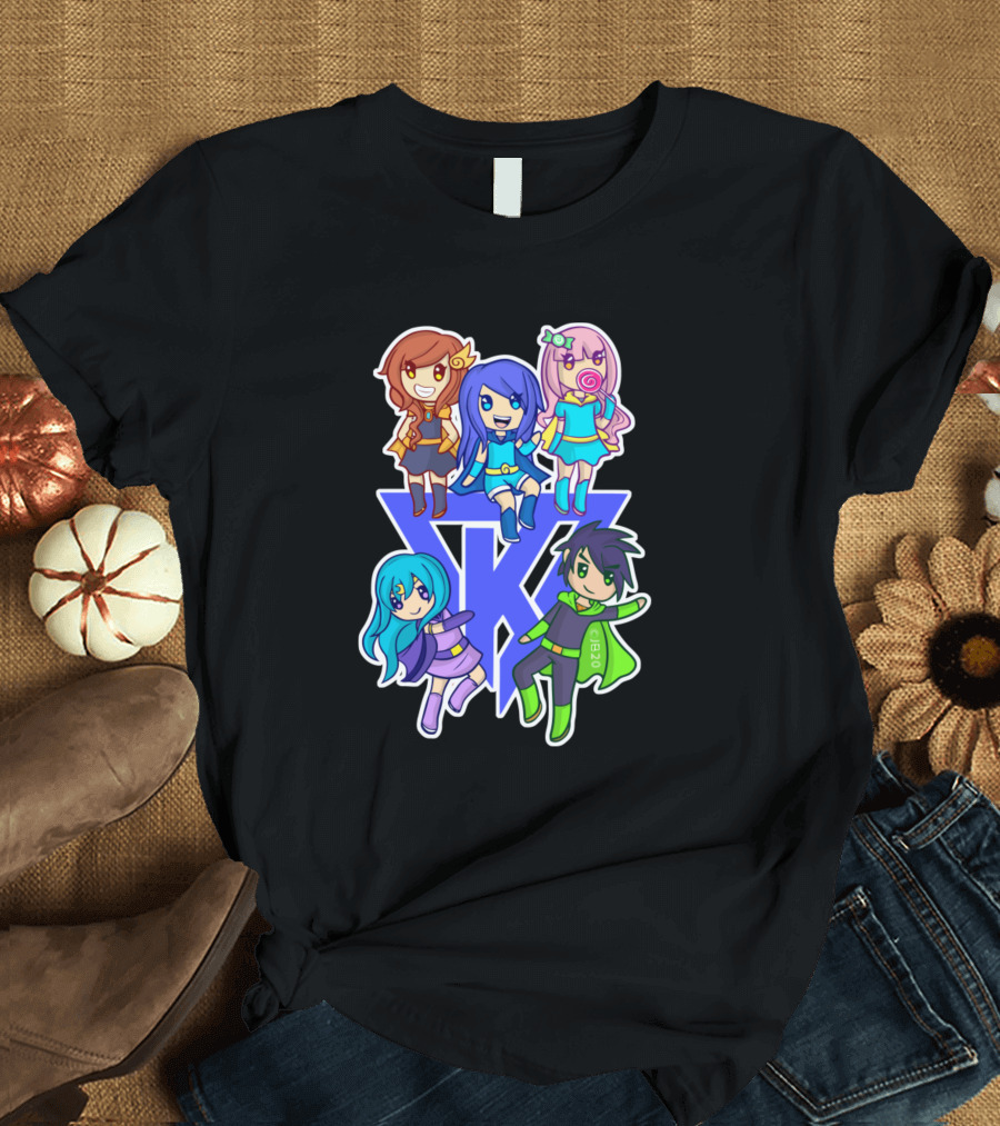 Superhero Krew Fan Art with Colorful Characters in Bold Outfits T-Shirt