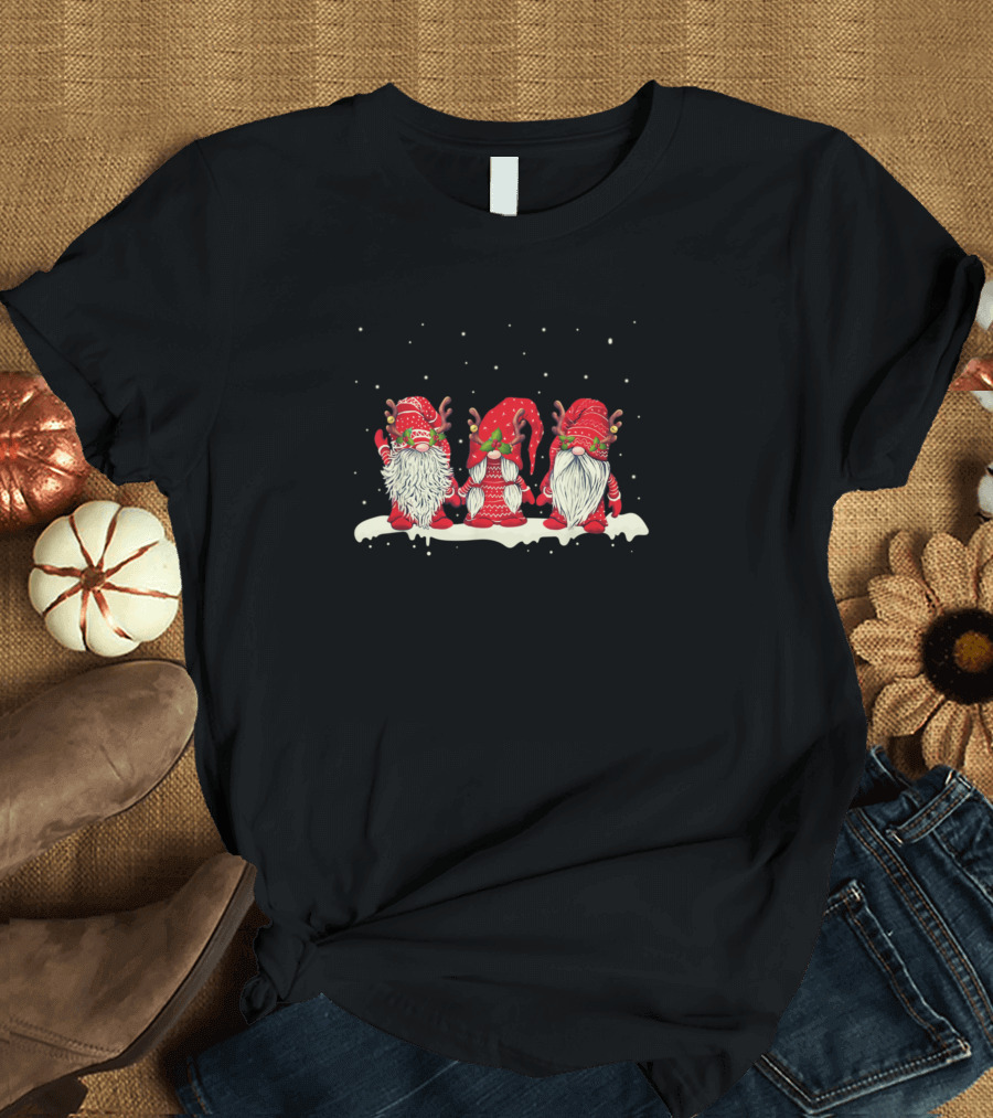 Winter Christmas Nordic Gnomes Swedish Elves Trio T-Shirt