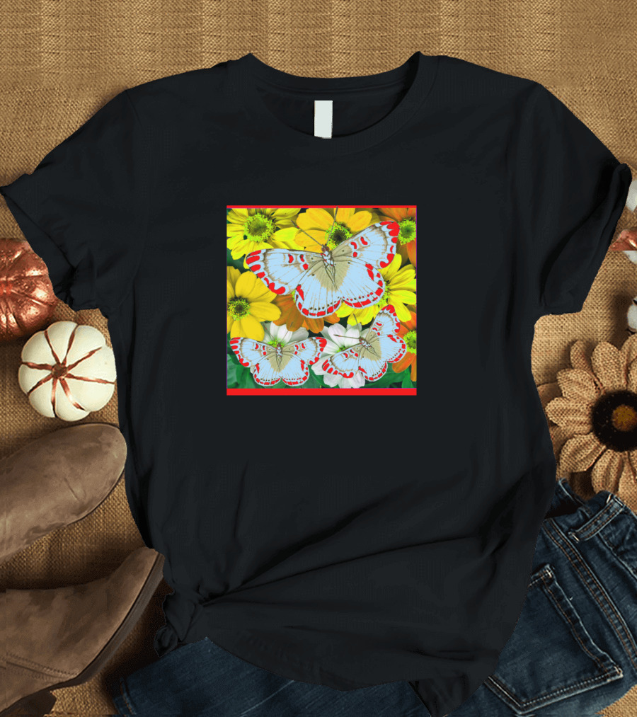 Butterfly Floral Vibrant Yellow and White Flowers T-Shirt