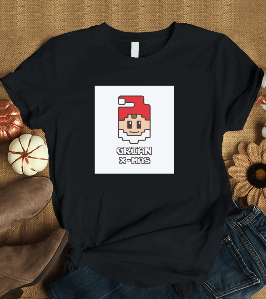 Grian X-Mas Pixel Art Santa Hat Character T-Shirt