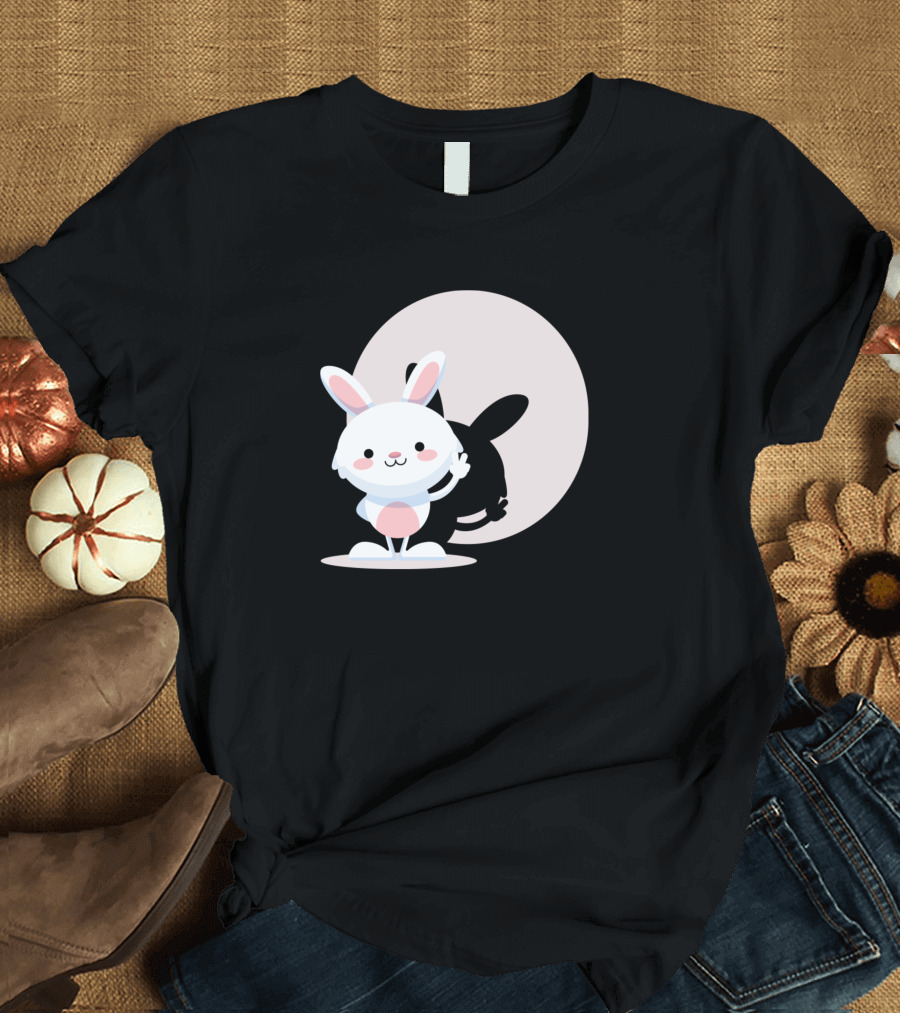 Happy Little Bunny Moon Shadow Playful Rabbit T-Shirt