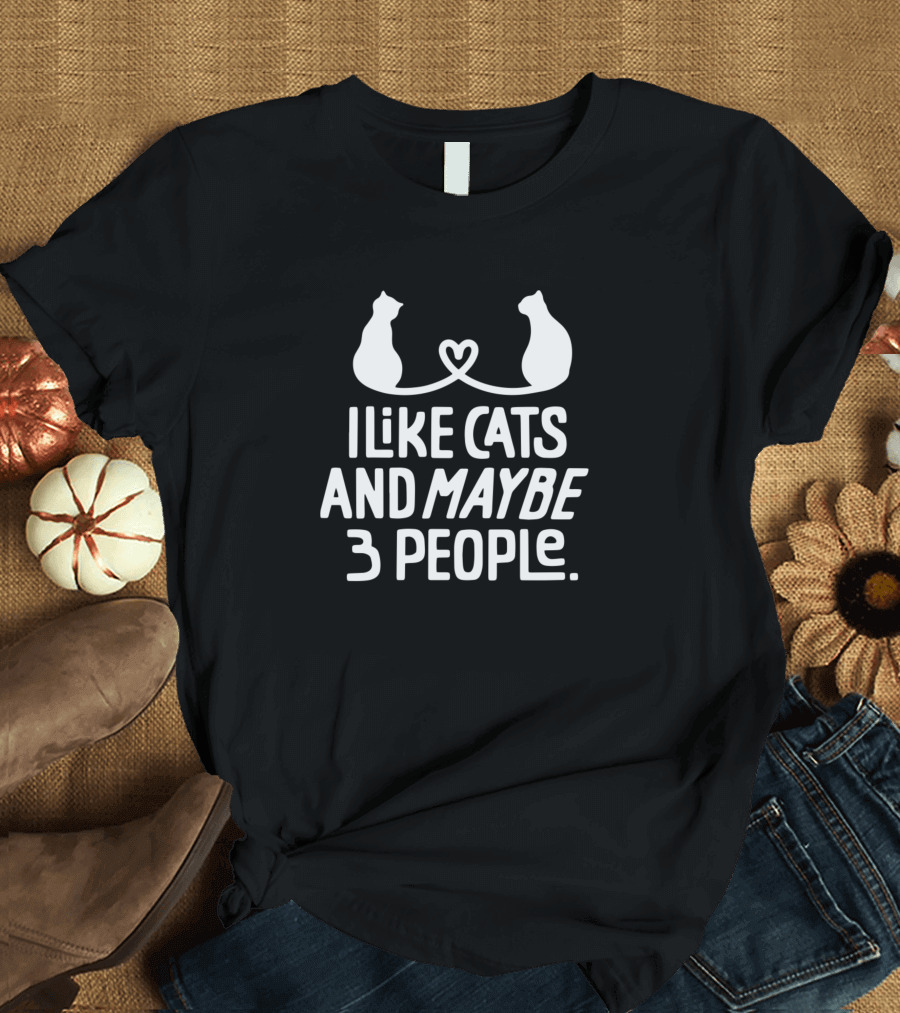 I Like Cats And Maybe 3 People Cat Silhouette Heart Connection T-Shirt
