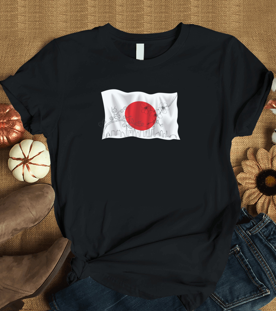 Japanese Flag Cherry Blossom Tokyo Skyline T-Shirt