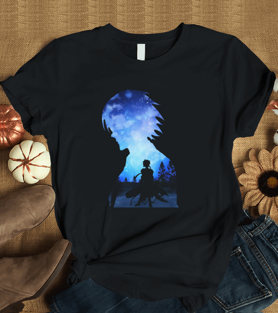 Noblesse Anime Character Silhouette with Night Sky Background T-Shirt