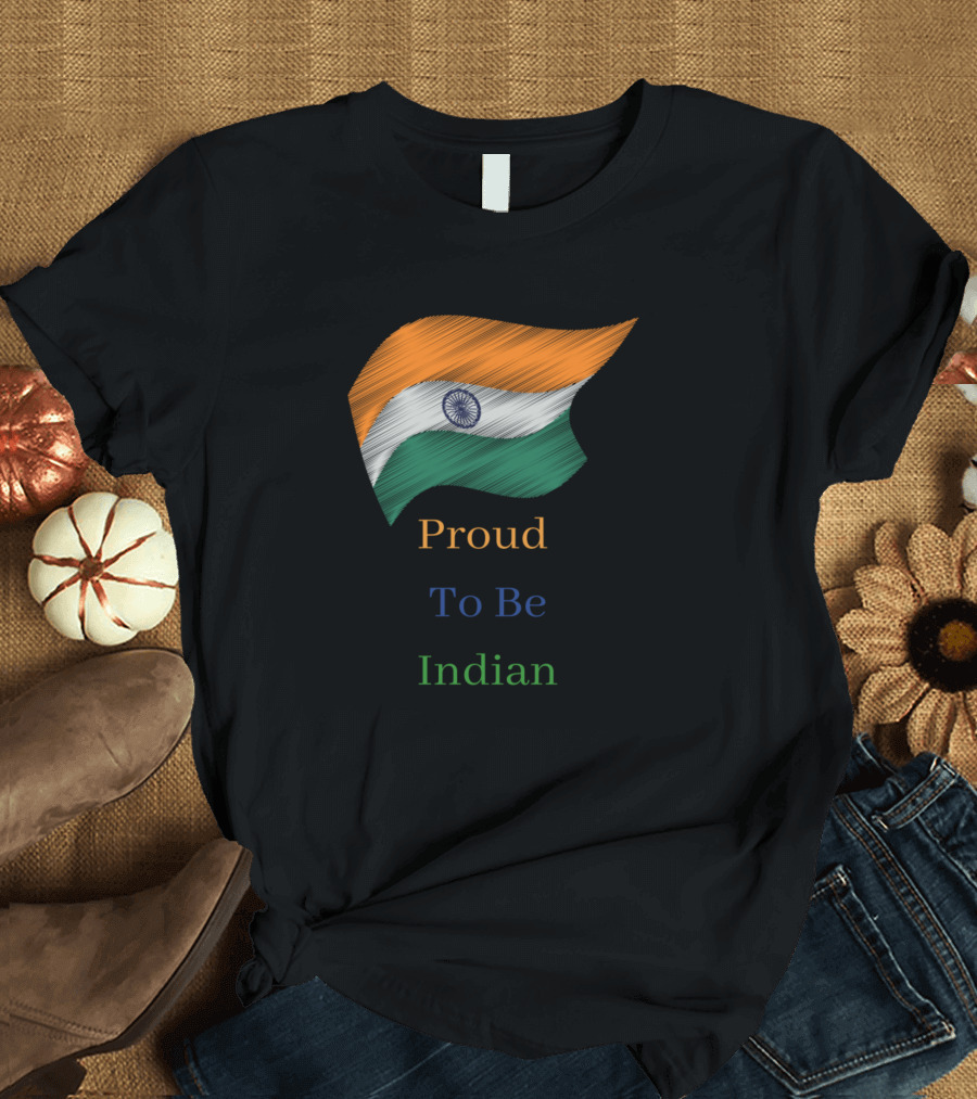 Proud To Be Indian Tricolor Flag Emblem T-Shirt