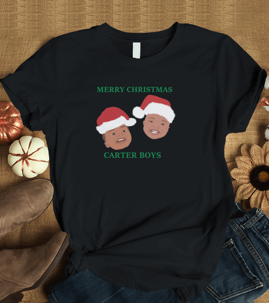 Merry Christmas Carter Boys Santa Hats T-Shirt