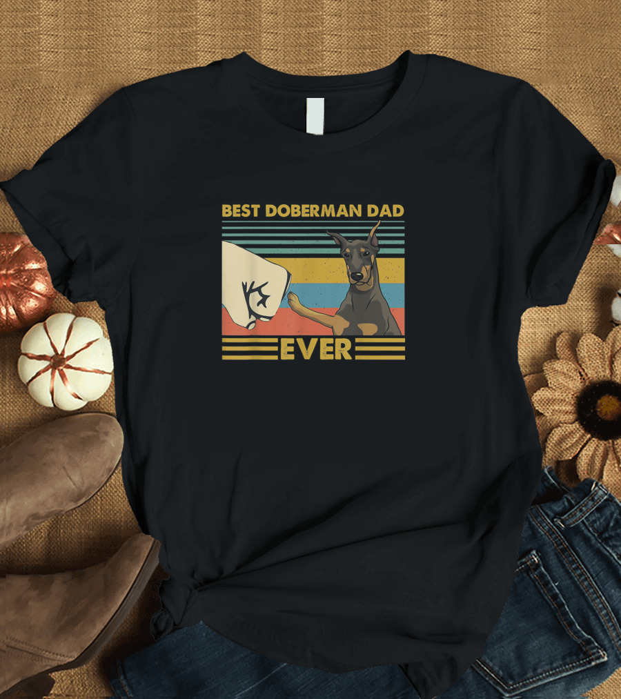 Best Doberman Dad Ever Fist Bump Retro Vintage Sunset T-Shirt