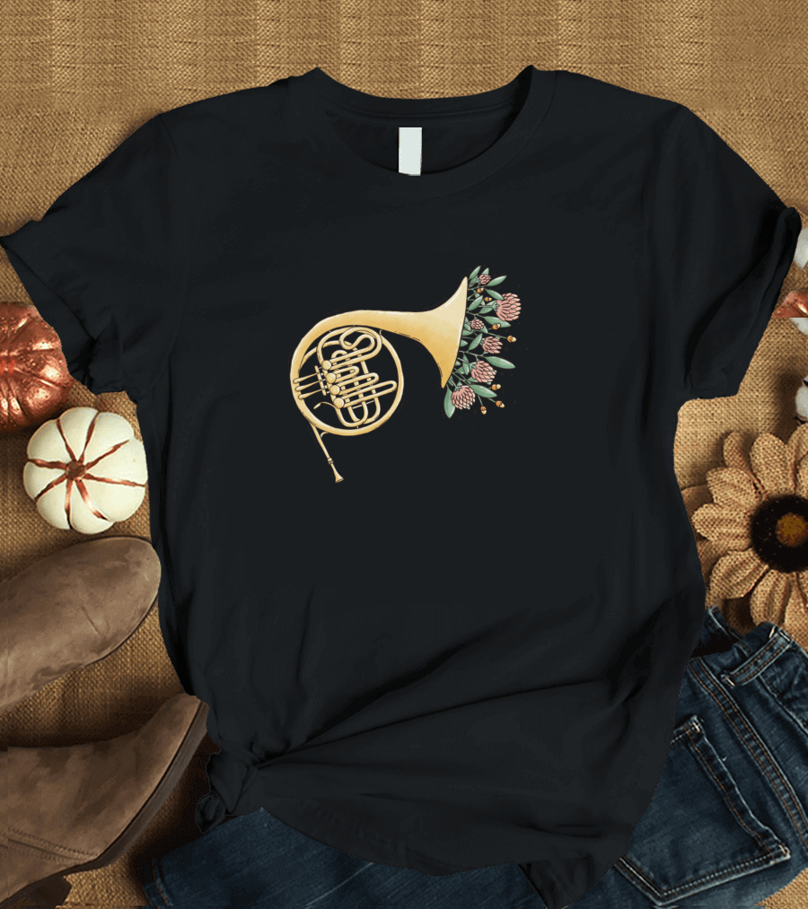 Bloomy Floral French Horn T-Shirt