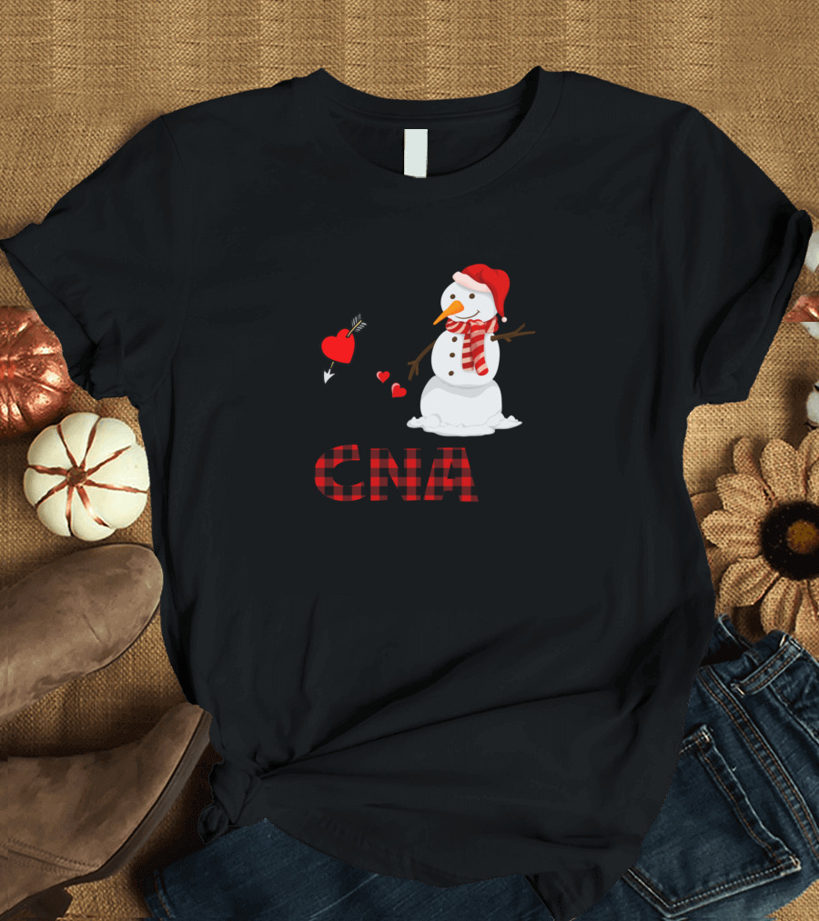 I Love Being A Cna Snowman Christmas Plaid T-Shirt