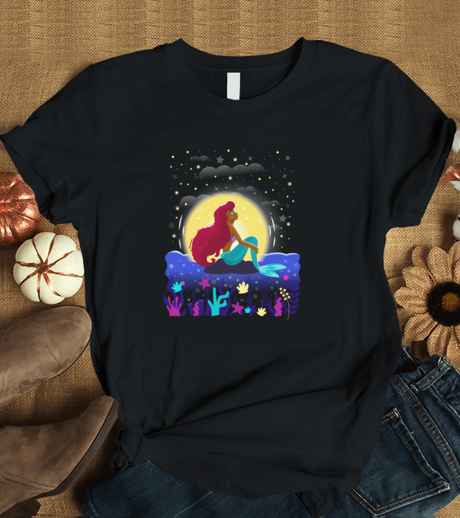 Little Mermaid Under Moonlit Sea of Wonderful Things T-Shirt
