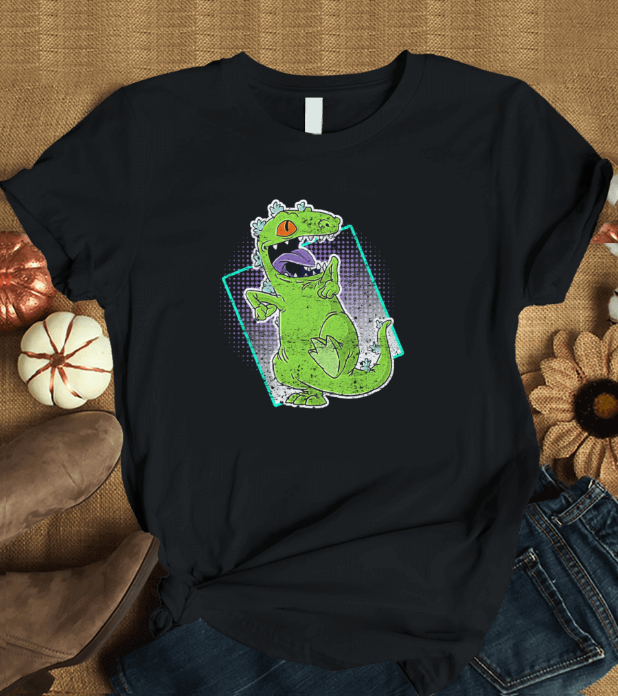 Reptar Green Dinosaur with Purple Mouth and Red Eyes in T-Shirt