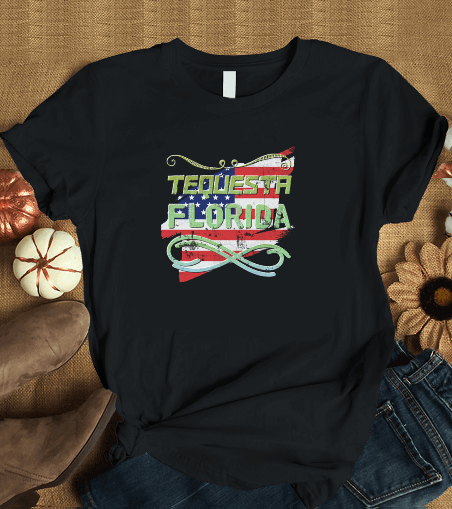 Tequesta Florida American Flag Swirl T-Shirt