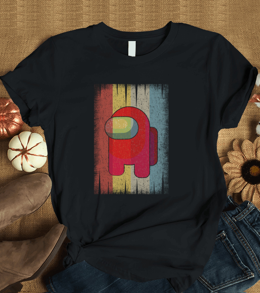 Vintage Red Crewmate Retro Stripes Gaming T-Shirt