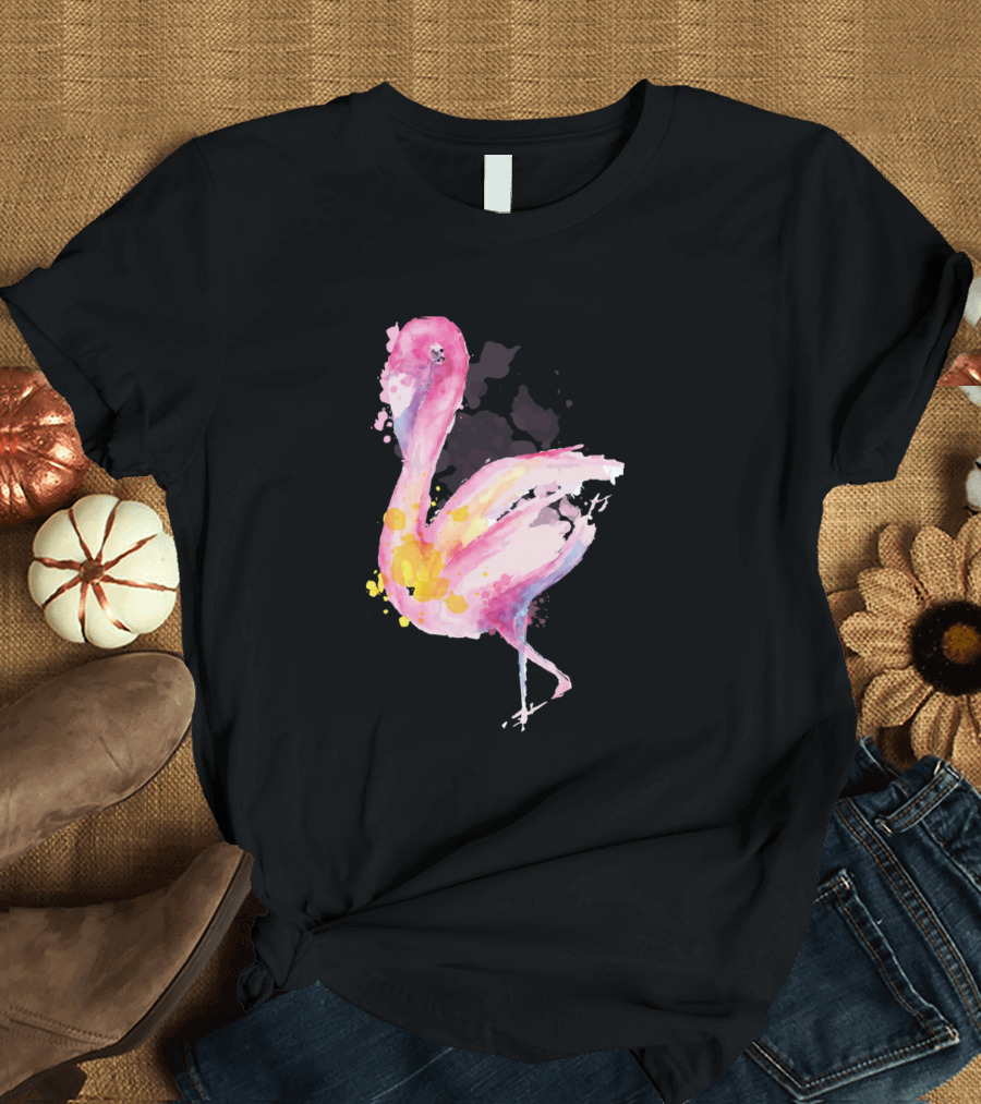 Watercolor Pink Flamingo Bird Animal T-Shirt