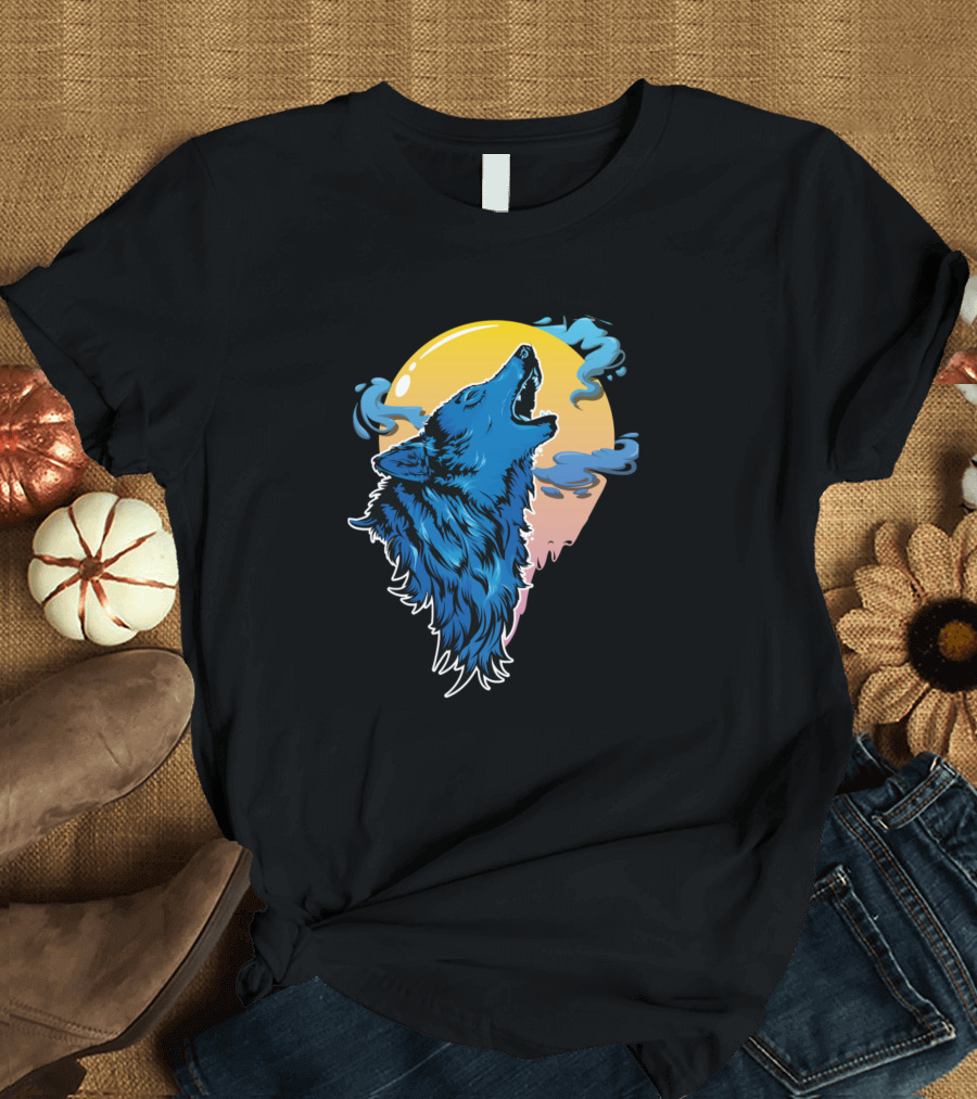 Wild Life Wolf Howling at Moon with Smoke Swirls T-Shirt