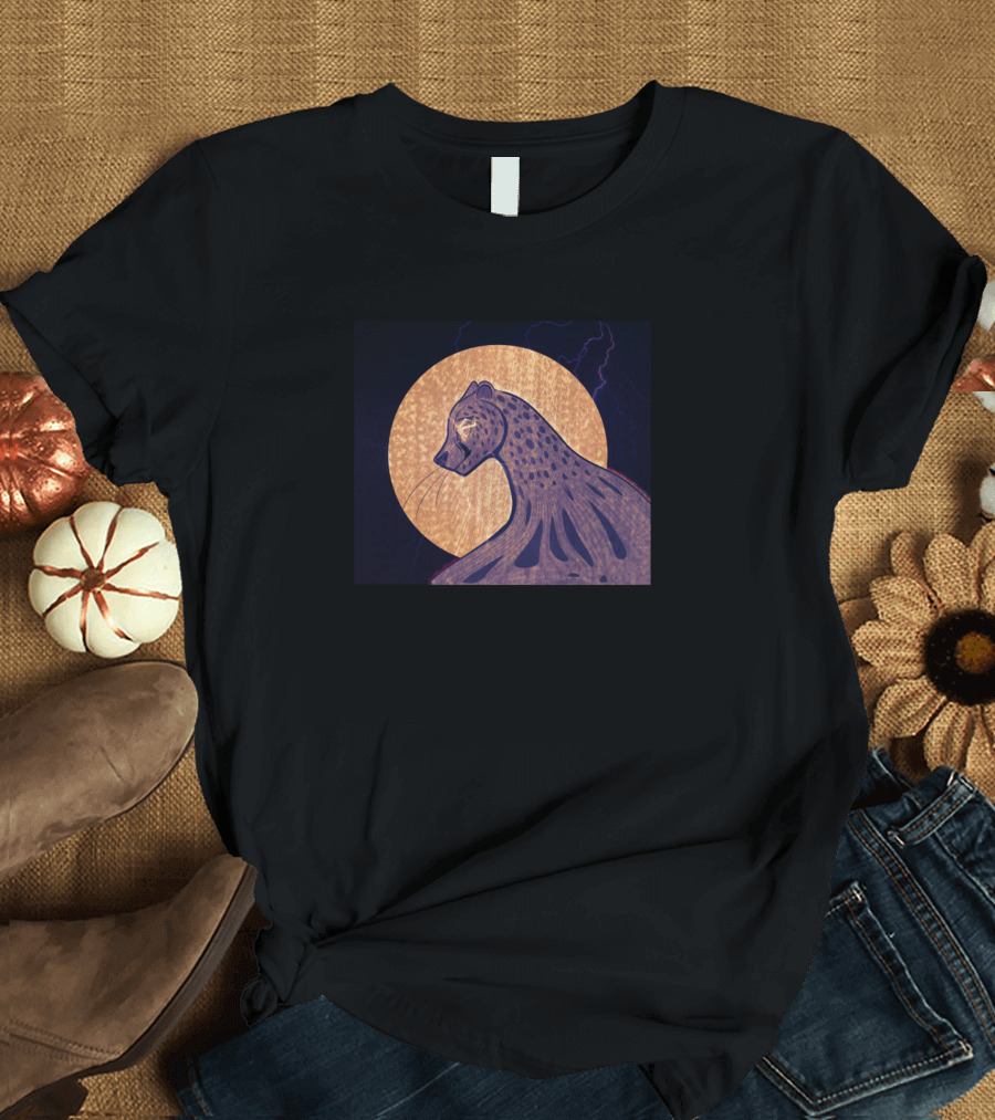 Cheetah Silhouette with Moon and Lightning T-Shirt
