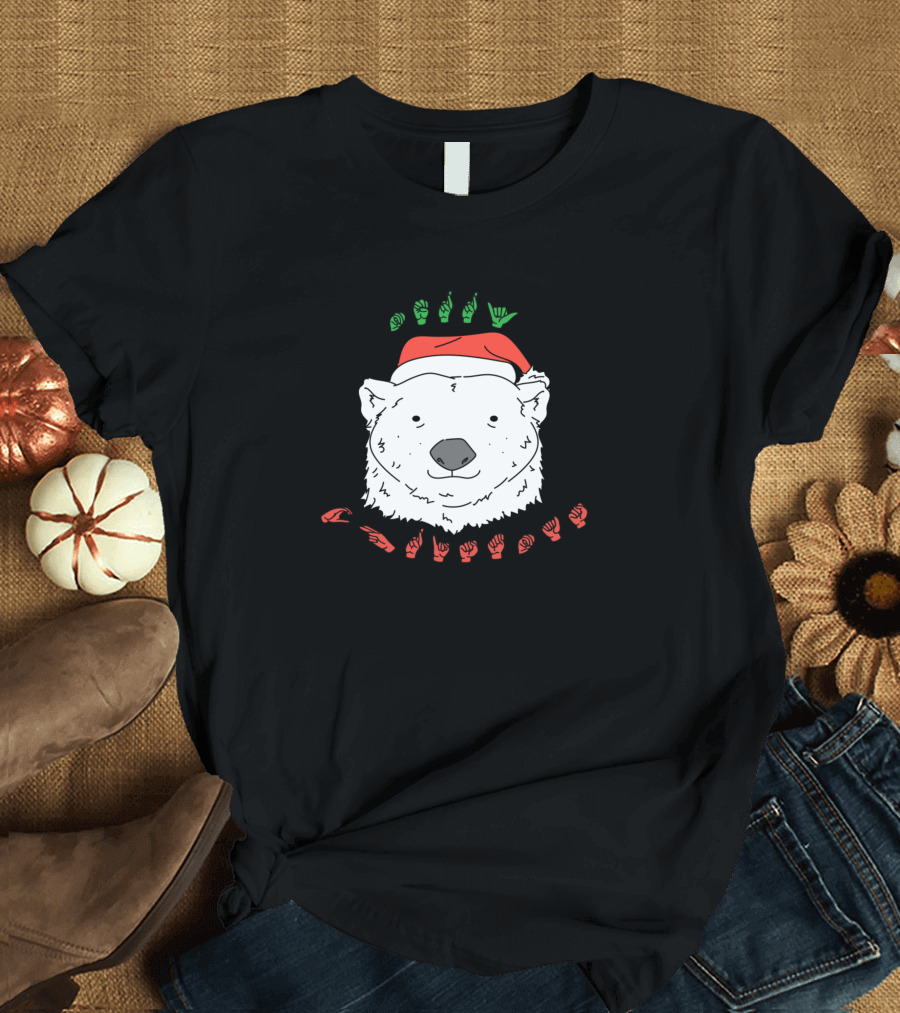 Cute Polar Bear Santa Hat Merry Christmas Xmas Holidays T-Shirt