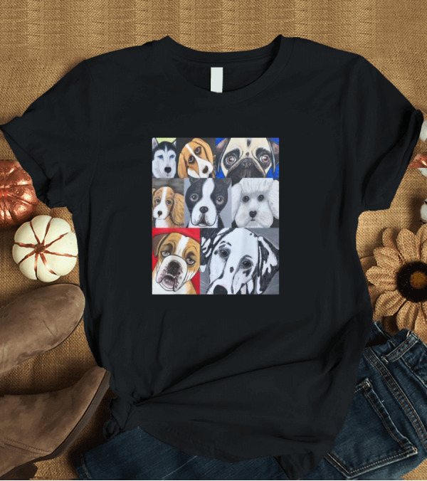 T-Shirt: Funny Dog Husky Beagle Pug Dalmatian Boxer Poodle Art Squares T-Shirt Funny Dog Husky Beagle Pug Dalmatian Boxer Poodle Art Squares T-Shirt