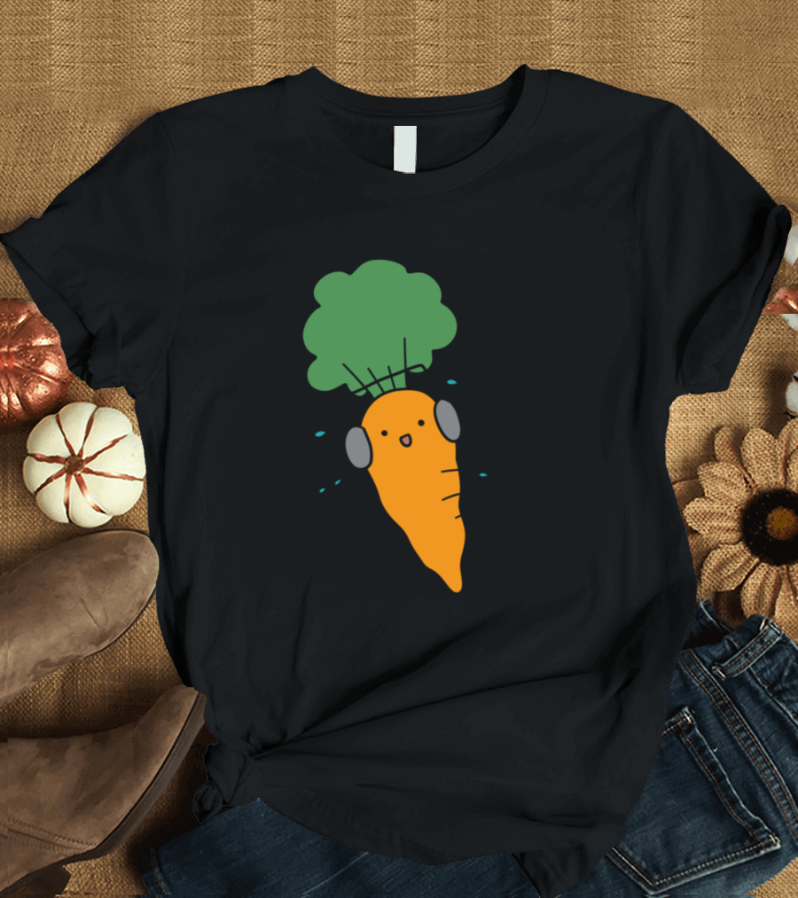 Listening Music Cute Carrot with Headphones and Musical Notes T-Shirt