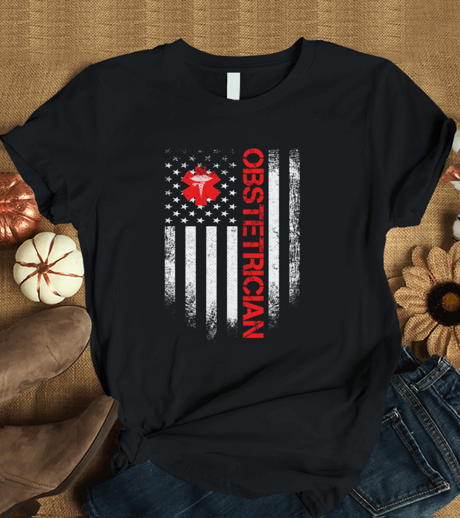 Vintage USA Obstetrician Doctor American Flag Medical T-Shirt