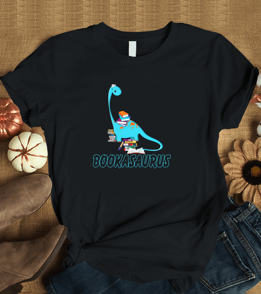 Bookasaurus Dinosaur with Stacks of Books T-Shirt