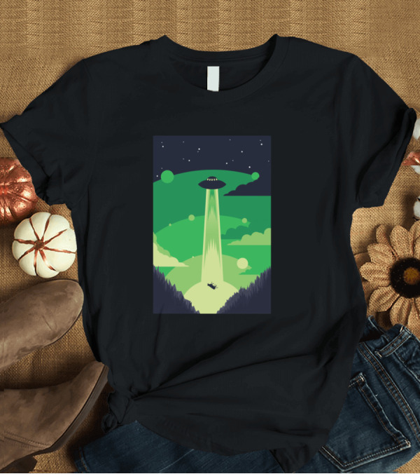 T-Shirt: Cows Ufo 416 Farming Space Abduction Scene T-Shirt Cows Ufo 416 Farming Space Abduction Scene T-Shirt