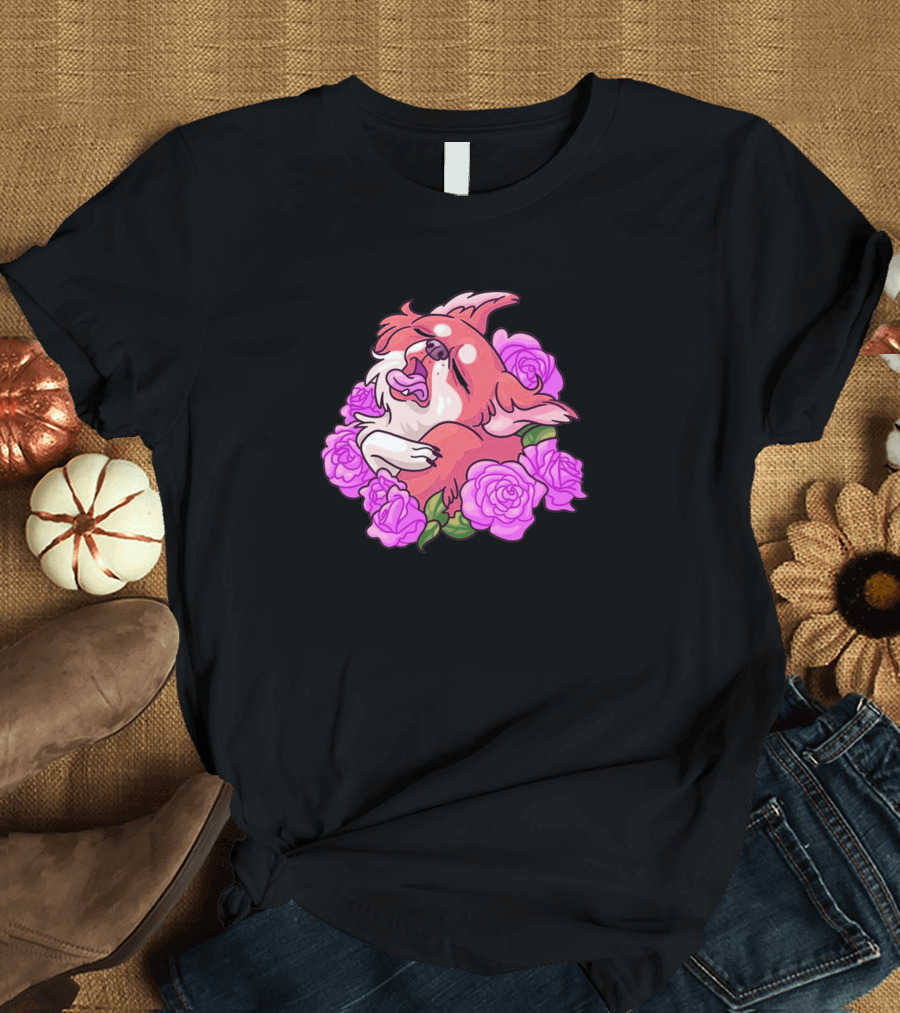 Dog Flower Pink Roses Puppy T-Shirt