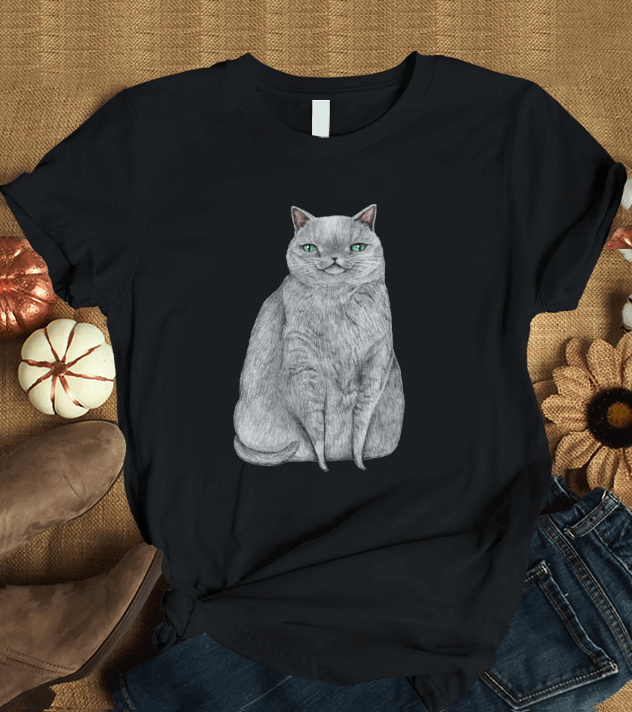 Grey Cat with Green Eyes T-Shirt