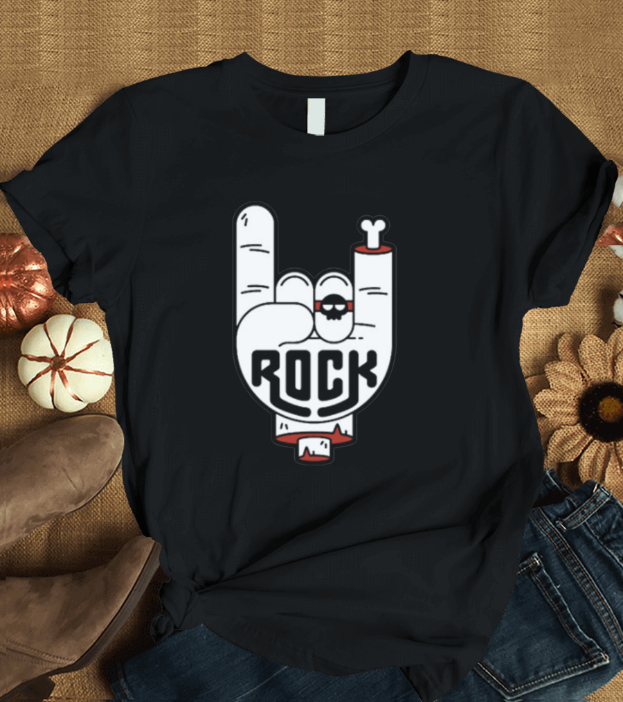 ROCK Skeleton Hand Gesture with Skull Glasses T-Shirt