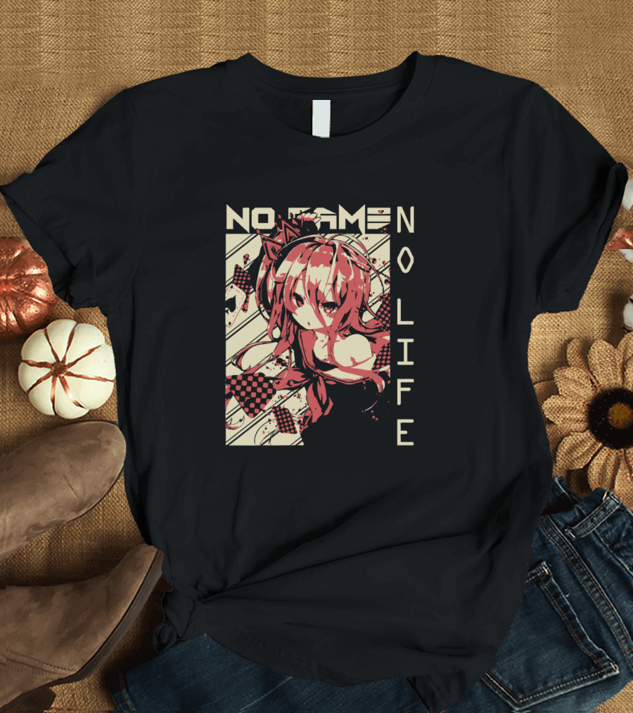 Shiro No Game No Life Anime Character with Crown and Checkered T-Shirt