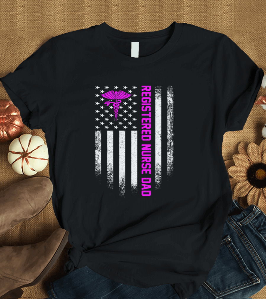 Vintage American Flag Registered Nurse Dad Caduceus T-Shirt