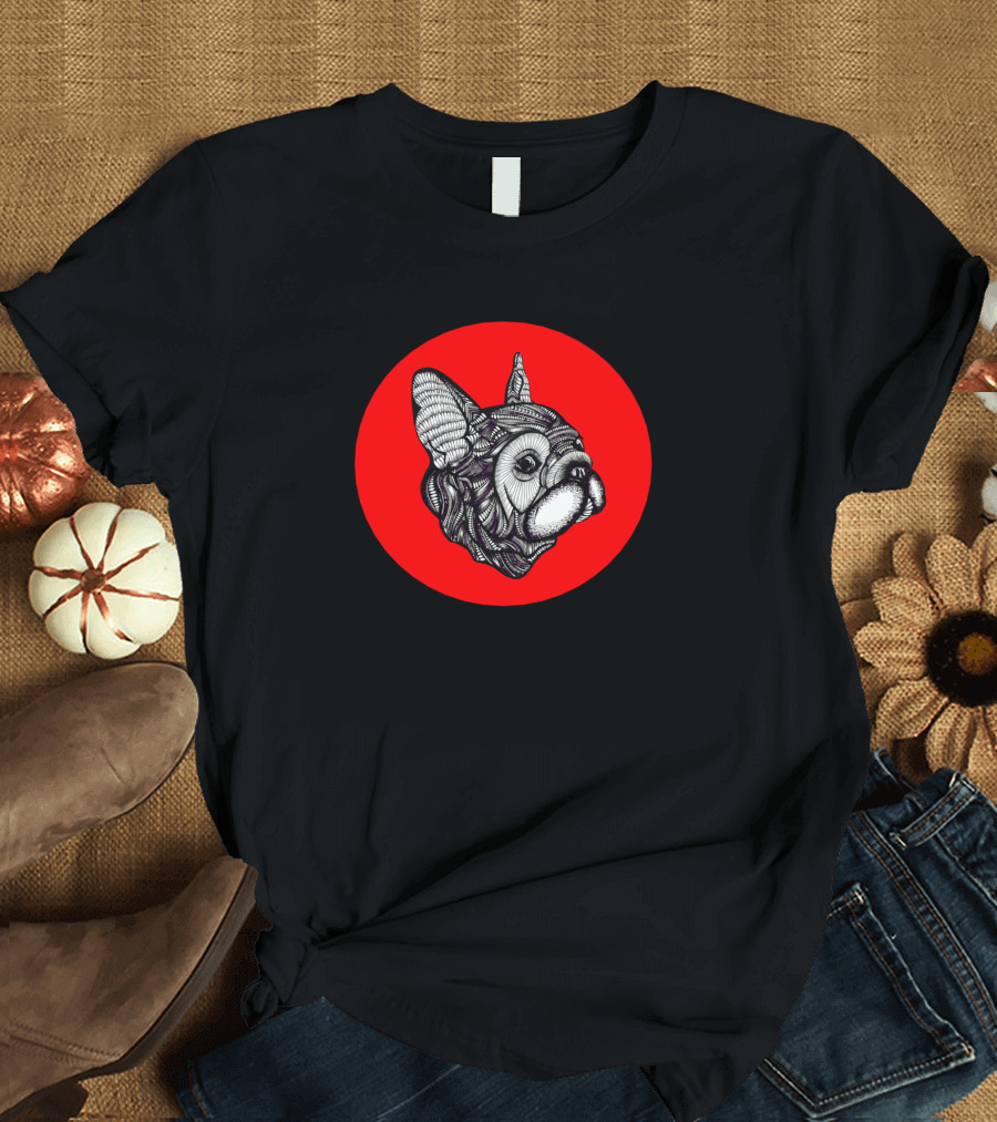 Bulldog Intricate Ink Art Red Circle T-Shirt