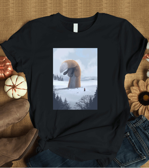 T-Shirt: Giant Fox Tail in Snowy Landscape with Lone Figure T-Shirt Giant Fox Tail in Snowy Landscape with Lone Figure T-Shirt