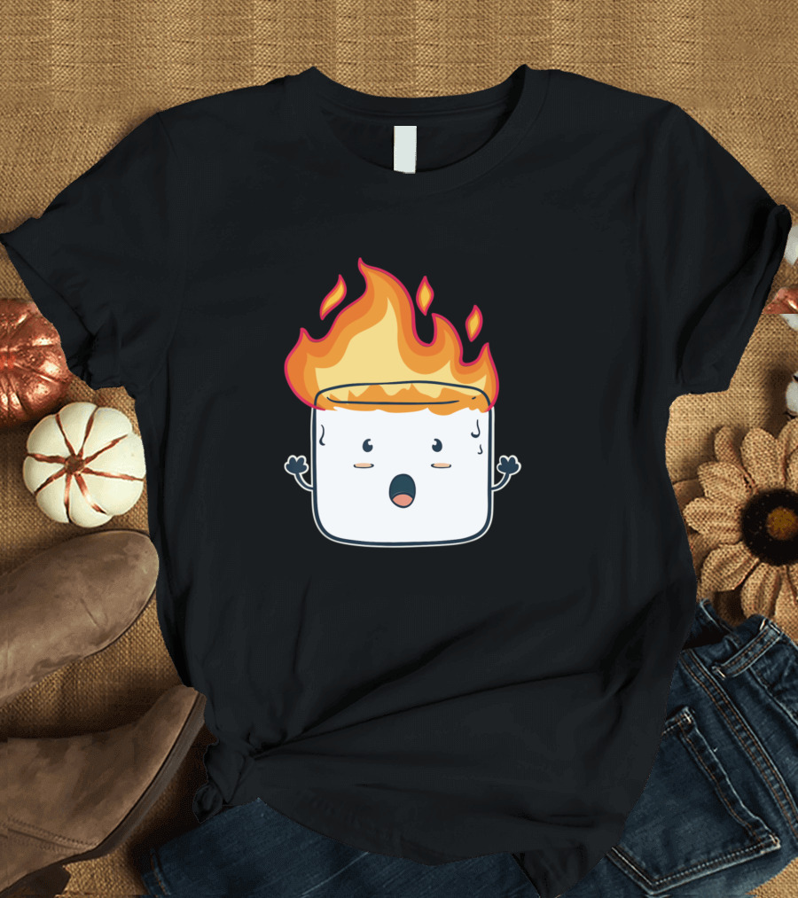 Burning Marshmallow Funny Camping Characters for Campers T-Shirt