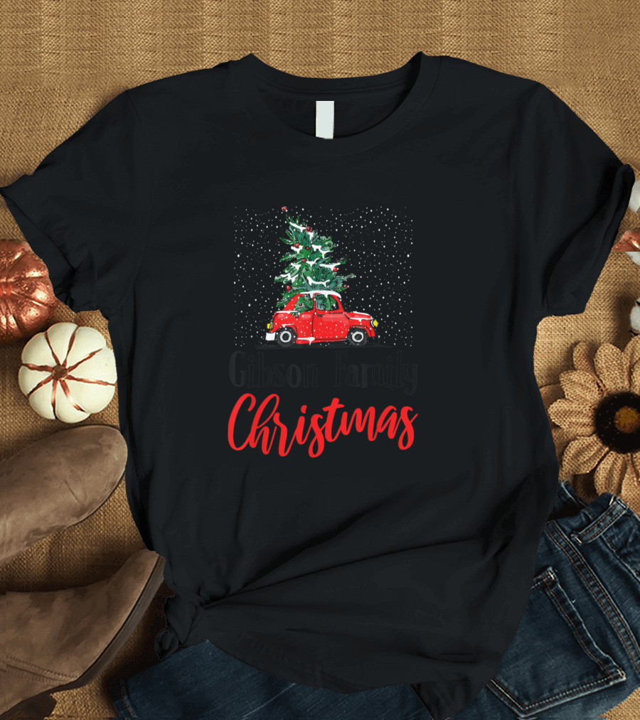Gibson Family Christmas Tree Car Holiday Snow Scene T-Shirt