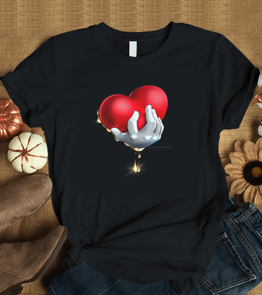 New Universally Recognized Cartoon Gloved Hand Holding Vibrant Red Hearts T-Shirt
