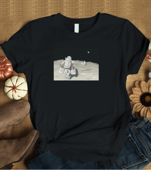 T-Shirt: Souvenir From The Earth Astronaut on Moon with Shopping Bags in Space Scene T-Shirt Souvenir From The Earth Astronaut on Moon with Shopping Bags in Space Scene T-Shirt