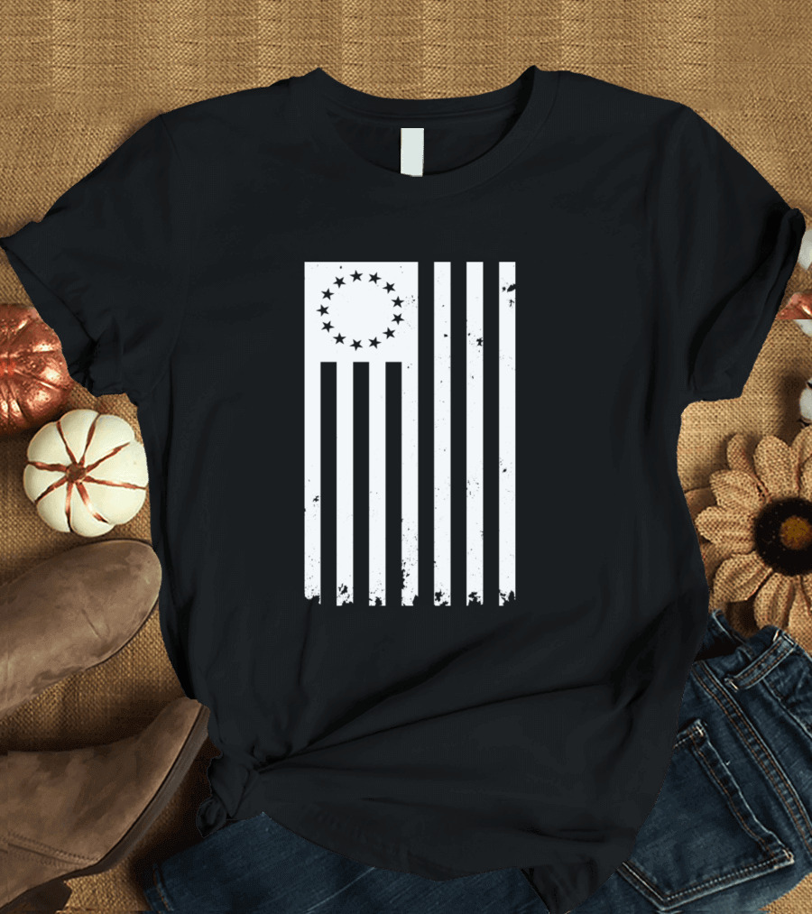 Distressed Vertical American Flag with Thirteen Stars T-Shirt
