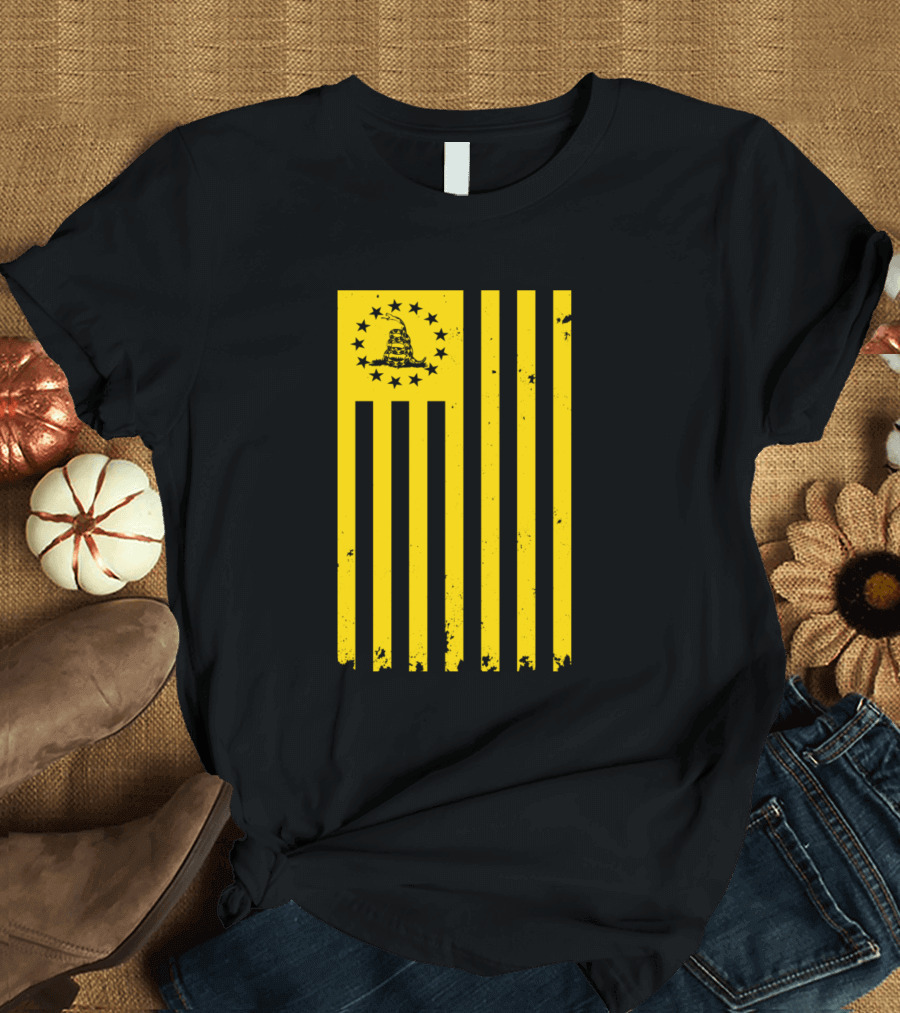 Yellow Vertical Distressed Betsy Ross Gadsden Flag T-Shirt