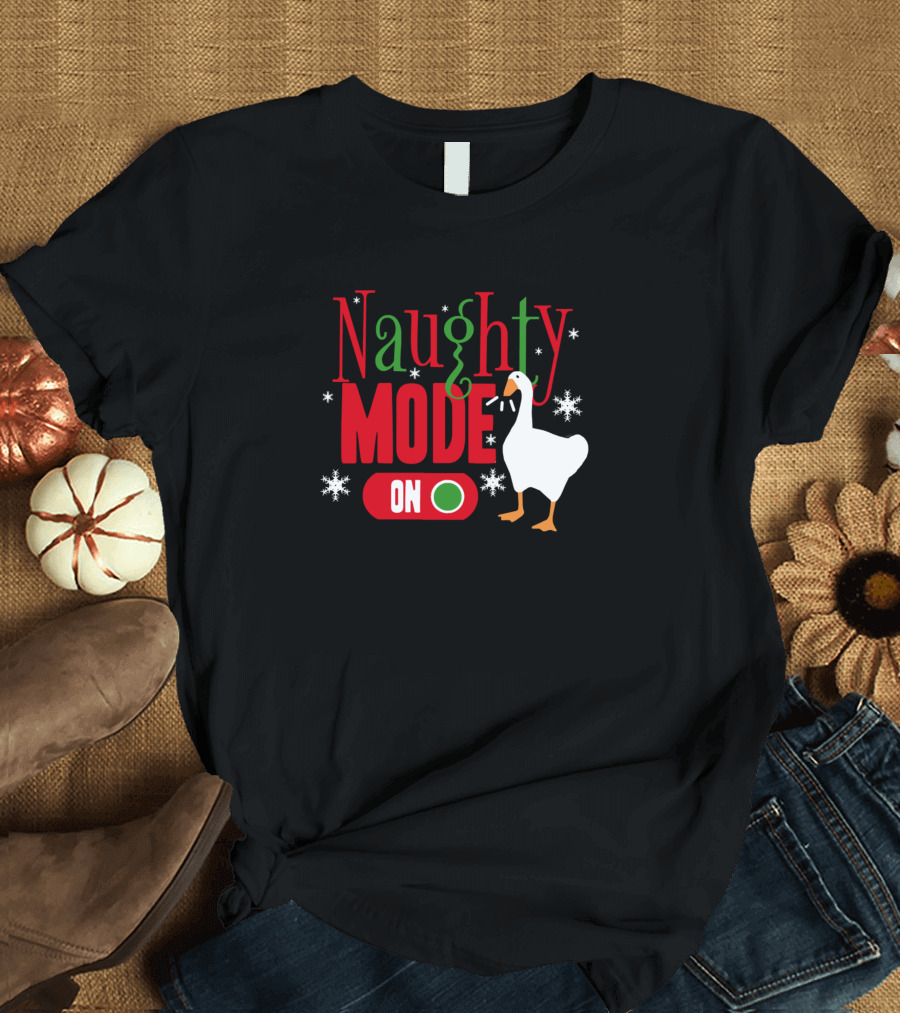 Naughty Mode On Christmas Goose Game Snowflakes T-Shirt