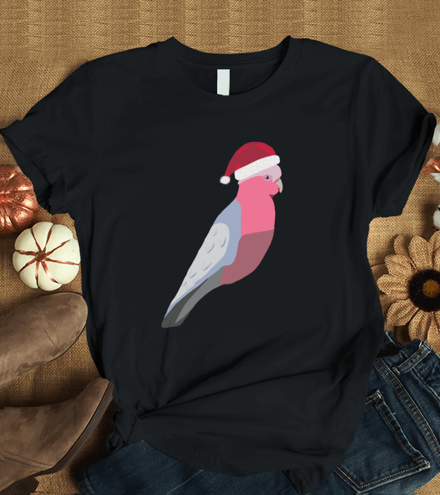 Australian Christmas Festive Pink Gallah Parrot with Santa Hat T-Shirt