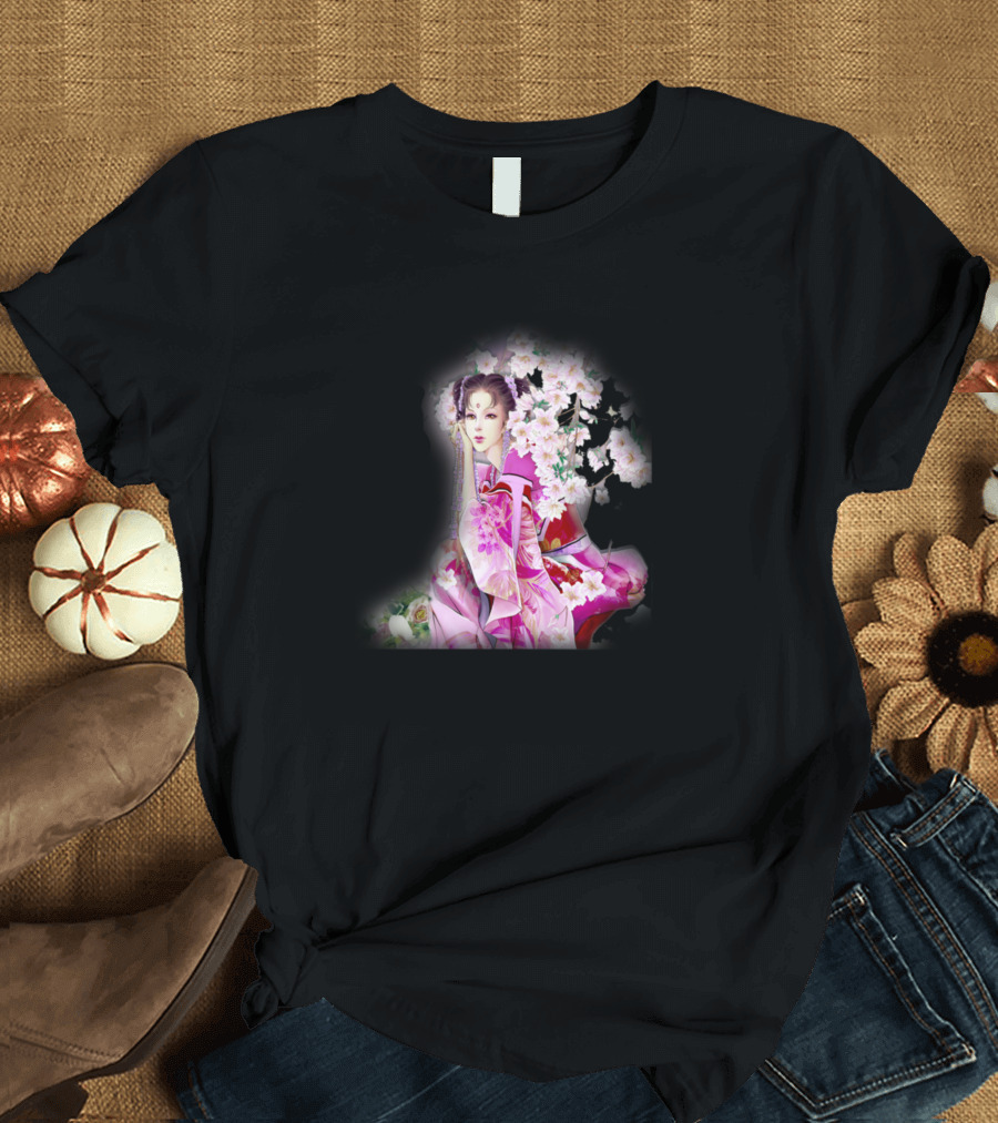 Flowers And Girl Beautiful Floral Geisha Sakura Blossom T-Shirt