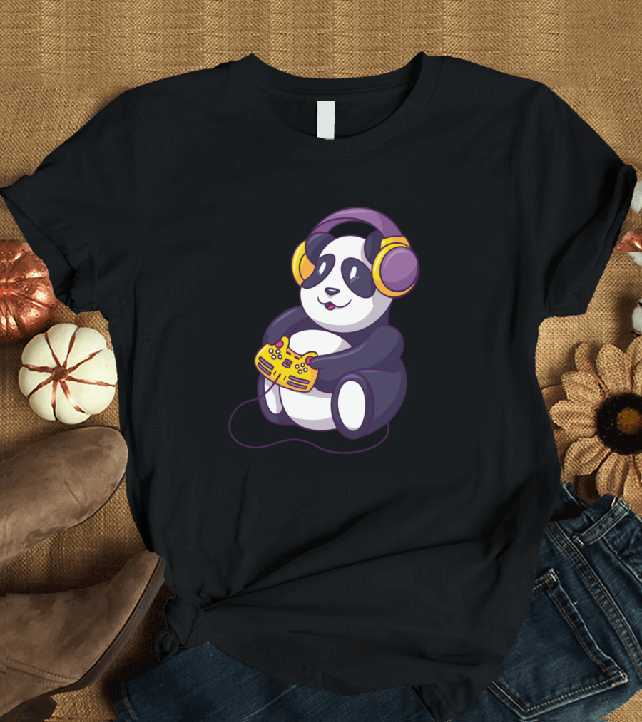 Panda Wearing Headphones Playing Video Game T-Shirt