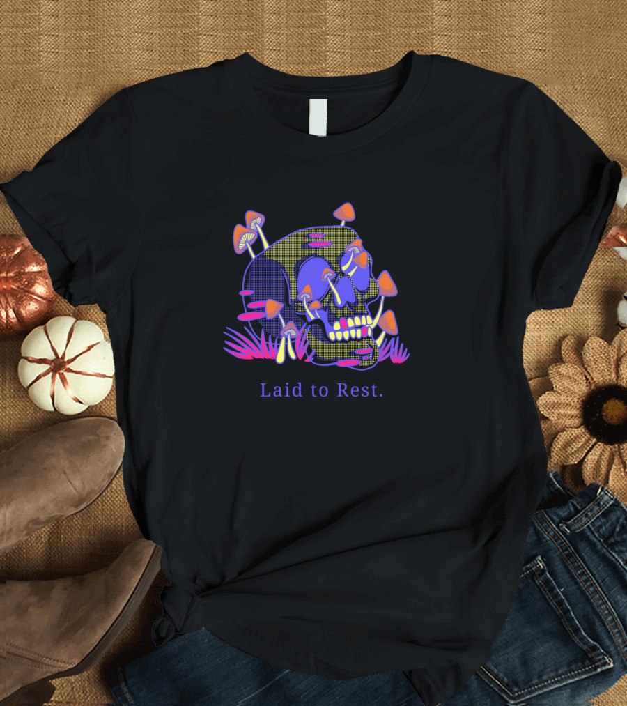 Laid to Rest Skull with Mushrooms and Grass T-Shirt